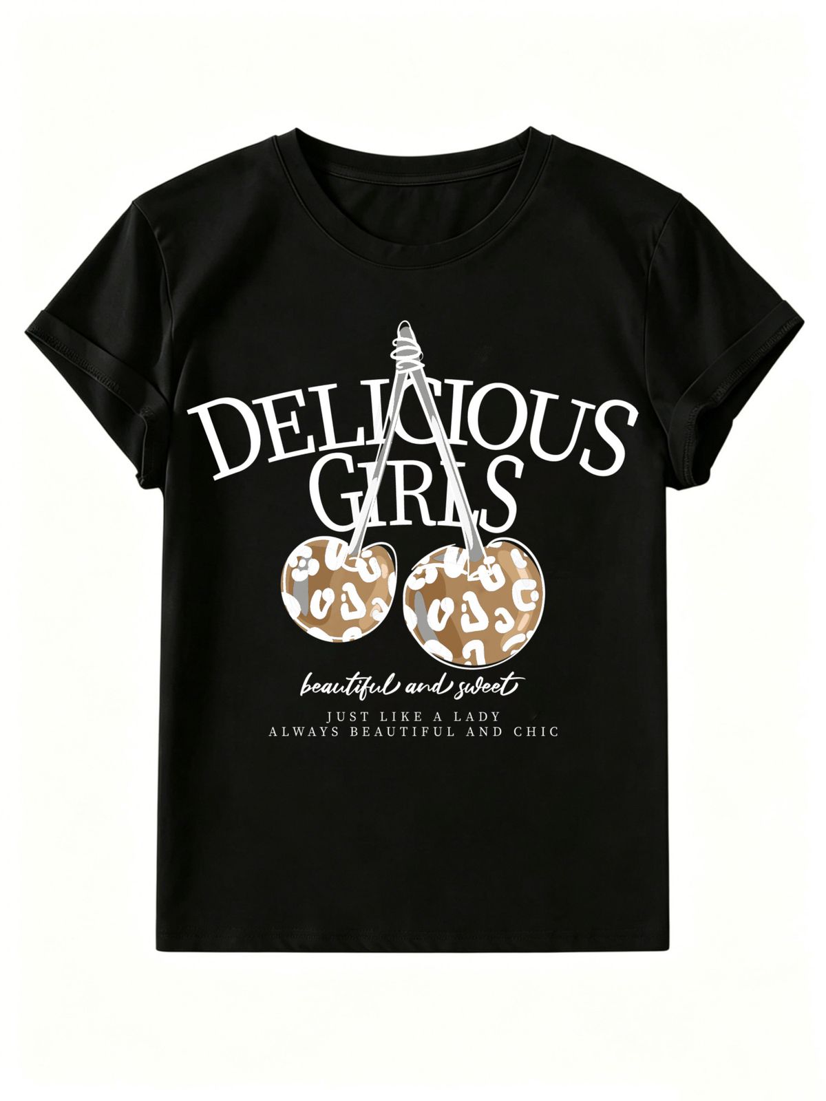 Women's Leopard Print Cherry T-shirt, Pure Cotton Breathable Short Sleeve_ecoleips.com