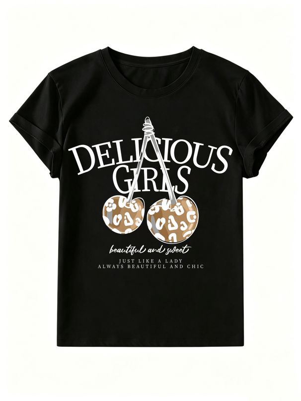 Women's Leopard Print Cherry T-shirt, Pure Cotton Breathable Short Sleeve_ecoleips.com