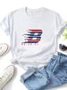 Women's Round Neck Short-sleeved T-shirt, Red And Blue Stripes With The Letter B, Loose And Casual Summer T-shirt Top_ecoleips.com