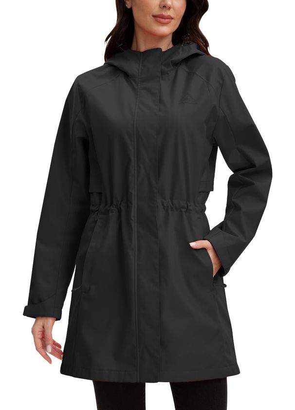 Lightweight Waterproof Long Trench Raincoat With Lining, Windproof Hooded Outdoor Jacket For Women, Adjustable Cuffs S-3XL_ecoleips.com