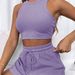 Women's Summer Fashion Casual Two Piece Set Sleeveless Waffle Vest And Short Solid Color_ecoleips.com