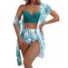 Women's swimsuit three-piece swimsuit female sexy print high waist bikini swimsuit_ecoleips.com