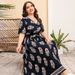 Women's Clothing Plus Size Flower Short Sleeve Big Swing Dress Loose V Neck Travel Holiday Style Long Skirt Beach Dress_ecoleips.com