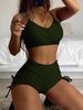 Solid Color Push-Up Bikini Swimsuit High-Waisted Tummy Control Drawstring Two Piece Design for Slimming Fit Small Busts Women_ecoleips.com