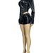 Women's Clothing Women's Leather Two Piece Set Stand Up Collar Motorcycle Style Long Sleeved Top And Shorts European American_ecoleips.com