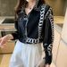 Women's Clothing commuter chiffon long sleeved shirt spring new style elegant silky chain printed long sleeved top_ecoleips.com