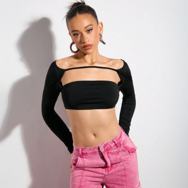 Voya 2026 Spring/Summer New Foreign Trade Women's Clothing European And American Sexy Style T-Shirt Ultra-Short_ecoleips.com