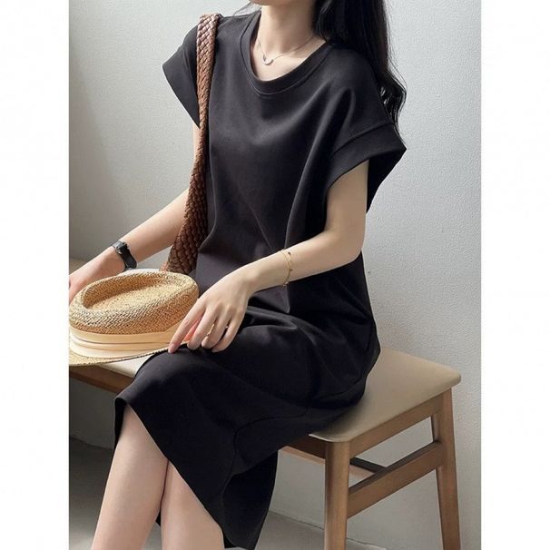 Japan And Korea Casual Summer Large Size Flying Sleeve Dress French Anti-light Loose Niche Medium And Long T-shirt Skirt Women_ecoleips.com