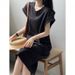 Japan And Korea Casual Summer Large Size Flying Sleeve Dress French Anti-light Loose Niche Medium And Long T-shirt Skirt Women_ecoleips.com