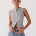 Women's Clothing Summer Y2K Slim Hot Girl Sleeveless Round Neck Ribbed Button Vest_ecoleips.com