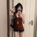 Retro Brown Camisole Tank Top for Women Sexy V Neck Halter Neck Sleeveless Top for Cross Border Trade Wholesale_ecoleips.com