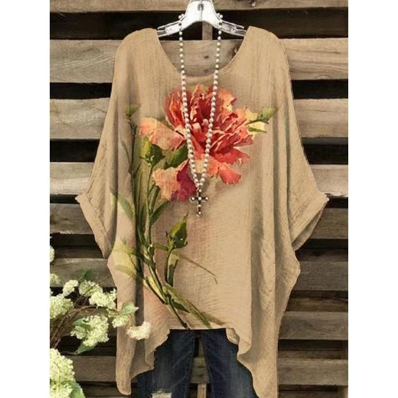 Women's Clothing 3D Printed Floral Round Neck Short Sleeve T-Shirt Loose Casual Top Fashion American Style_ecoleips.com