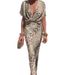 Women's Fashion Skinny Print Twisted Mid-Rise V-Neck Spring Dress_ecoleips.com