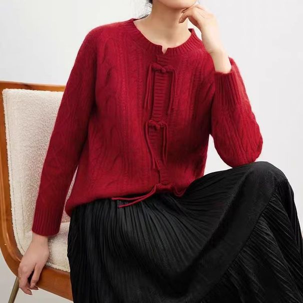girl 14231 New Chinese National Style Knitted Cardigan Coat Christmas Red Sweater Soft And High-end Feel For Women Autumn_ecoleips.com