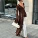 Solid Color Long Knitted Cardigan Outerwear With Hollowed Out Flared Sleeves And A Relaxed V Neck Women's Cover Up._ecoleips.com