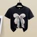 Women's Clothing new slim fit bow short sleeve + hot diamond split denim skirt ins_ecoleips.com