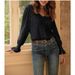 Women's V-Neck Long Sleeve Ruffle Detail T-Shirt - Soft Stretch Polyester Blend Casual Top For Work & Daily Wear_ecoleips.com