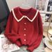 Sweetheart Neckline Knit Cardigan For Women - Soft & Stylish Fall/Winter Pullover With Contrast Color Design_ecoleips.com