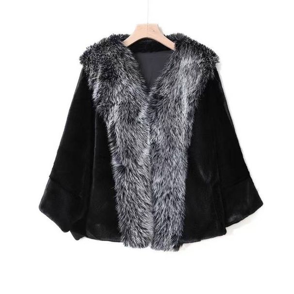 Luxury Fox Fur Collar Short Coat – Elegant Women’s Faux Fur Jacket, Oversized Cape Style, Timeless Versatile Outerwear (One Size Fits Most)_ecoleips.com