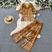 Women's Clothing Women's Green Floral Print Two Piece Set Elegant Slimming Wide Leg Pants V Neck Fashionable Commuter Suit Summer Style_ecoleips.com