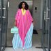 Women's V Neck Striped Long Dress Fashionable European And American Style Spring New Loose Fit_ecoleips.com