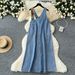 summer new women's clothing european and american style lapel halter neck single breasted backl denim jumpsuit trousers_ecoleips.com