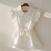 Women's Clothing Super Beautiful Unique Small Shirt Lady Temperament Beautiful Fairy Small Flying Sleeves Top Waist White Shirt Summer_ecoleips.com