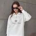 "Luxury Velvet Half-Zip Sweatshirt – Women’s High-End Letter Print Top (White) – Winter-Ready Fleece Lining (S-XXL)"_ecoleips.com