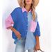 Women's Clothing Women's Clothing Summer New Internet Celebrity Style Contrast Color Stitching Drop Shoulder Long Sleeve Shirt Female_ecoleips.com