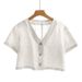 Summer French Style Pure Linen Top Women's Vintage Inspired V Neck Short Sleeved Cropped Shirt 2026_ecoleips.com