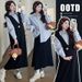 Autumn New Korean Fashion V-Neck Vest Long + Striped Shirt Two-Piece Set Maternity Dress_ecoleips.com