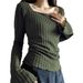 Standard Maillard Design Style Square Neck Long-Sleeve Top For Women, Autumn And Winter Niche Versatile Base Layer_ecoleips.com