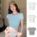 Slim-fit Open-button Top Design Simple Summer Short-sleeved Sense Casual Versatile Short T-shirt Women's New Spice Girls_ecoleips.com