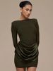 Mozision Long Sleeve Ruched Sexy Mini Dress Women Gown Elegant Satin Patchwork O Neck High Waist Club Party Dresses Fashion_ecoleips.com