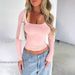 Women's Clothing Slim Fit Solid Color U Neck Long Sleeved Top_ecoleips.com