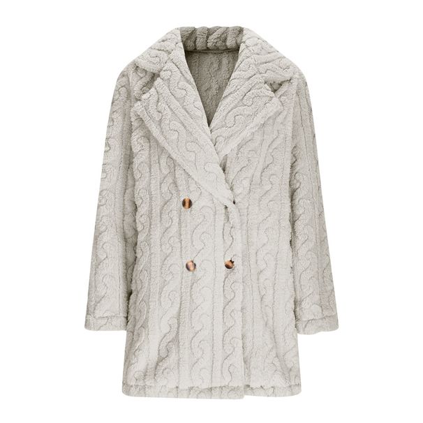 K Women's Plush Coat Comfortable Casual Warm Double-breasted Long Coat With Suit Collar_ecoleips.com