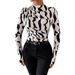 Women's Slim Fit Print Top Ruffled Stand Collar Autumn Winter New Style_ecoleips.com