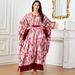 Muslim Dress Women Flowing Batwing Sleeve Abaya Dress – Red Fringe Trimmed Maxi Dress, Lightweight Polyester, Modest & Boho Chic For Women_ecoleips.com