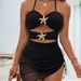 Women's Solid Color Bikini Set – Adjustable Straps & Cutout One-Piece Design – S-Xl (Black) – Sexy Swimwear For Beach & Pool_ecoleips.com