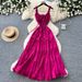 Women's French Romantic Style Halter Neck Ruffled Dress Slimming A-Line Summer Style Tie Waist Gown With Flowing Drape_ecoleips.com