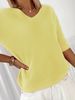 2026 Spring/Summer Light French Lazy Style V-neck Plush Textured Mid-Sleeve Knit Top For Women, Suitable For Casual Outings And Light Socializing,_ecoleips.com