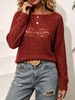 Rust Red Boat Neck Hollow Pit Rib Knit Sweater, Loose Lightweight Breathable Micro Hole Soft Skin-touch Long Sleeve Pullover_ecoleips.com