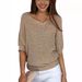 Women's Clothing Solid Color Round Neck Sweater For Women Commuting Elegant Three Quarter Sleeve Top Air Conditioning Shirt_ecoleips.com