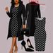 Plus Size Women's Elegant Two Piece Set - Solid Color Blazer & Color Block Dress Polka Dot Detailing England Style Fashion_ecoleips.com