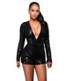 Women's Clothing Sequin Two Piece Shorts Deep V Neck Backless Long Sleeved Zipper Temperament Sexy Jumpsuit_ecoleips.com
