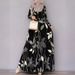 Muslim Women's Floral Print Long Sleeve Bohemian Maxi Holiday Sun Dress For Women_ecoleips.com