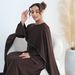 Voya Robe Longue À Capuche Manches Cape Avec Bordure Perles – Abaya Musulmane Mode Modeste Femme (Bordeaux)_ecoleips.com