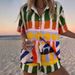Summer Vacation Style Women's Clothing Set Printed Collared Short Sleeve Shirt And Shorts_ecoleips.com