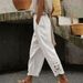 Women's Cotton Linen Loose Straight Leg Pants With Lace Detail Elastic Waist Casual Solid Color Bottoms_ecoleips.com