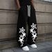 Gothic Star Print High Waist Wide Leg Pants Adjustable Drawstring Lightweight Comfortable Casual Trousers for Women_ecoleips.com